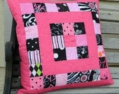 Handmade Quilted Pillow Cover - Pink, Black, White