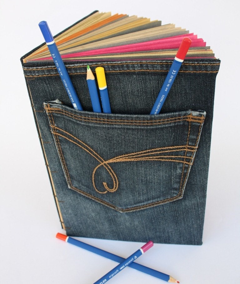 Recycled Jeans Book with Stylized Heart on the Pocket