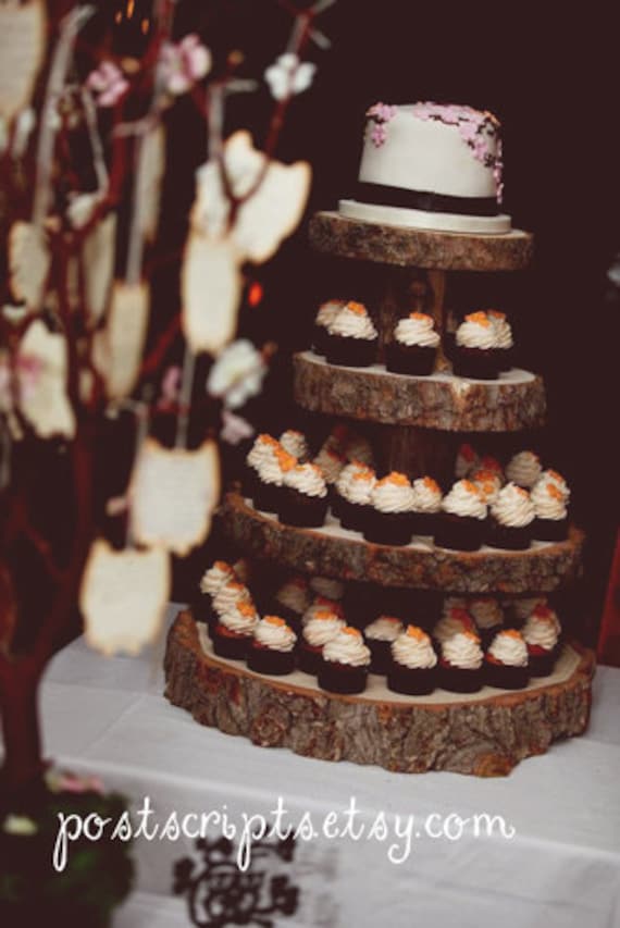 Custom for Jamie - Rustic Wood Tree Slice 5-tier Cupcake Stand for your Wedding, Event, or Party