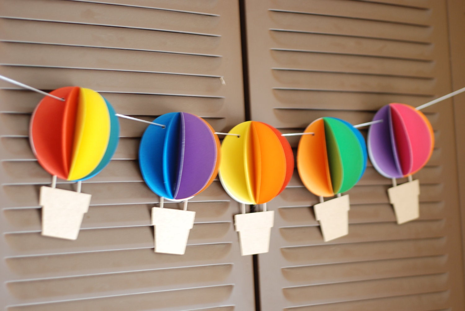 3D Hot Air Balloon Banner - Up Up and Away - Rainbow - Circus -  - baby shower, birthday party, nursery decor - custom colors available