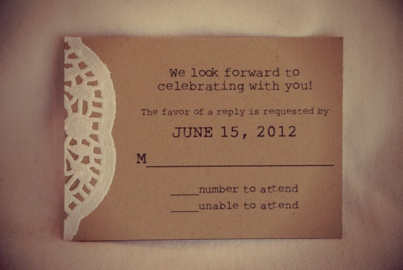 Custom Vintage Lace Doily Wedding Invitations with Typewriter Font - Save the Date - Baby or Bridal Shower - Engagement Party - Place Card
