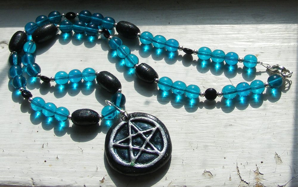 Even Witches Get the Blues - Polymer Clay and Glass Necklace