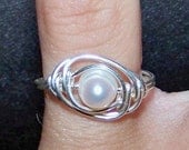 Sterling Silver Wire Wrapped Ring - Cultured Pearl - Choose Your Color