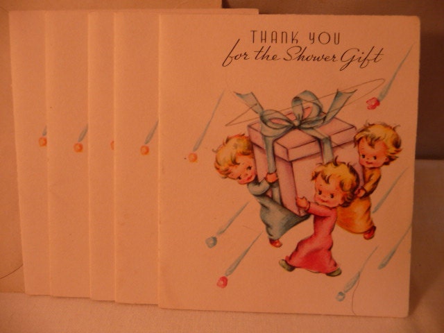 5 Darling Vintage Mid Century Baby Shower Thank You Cards Signed