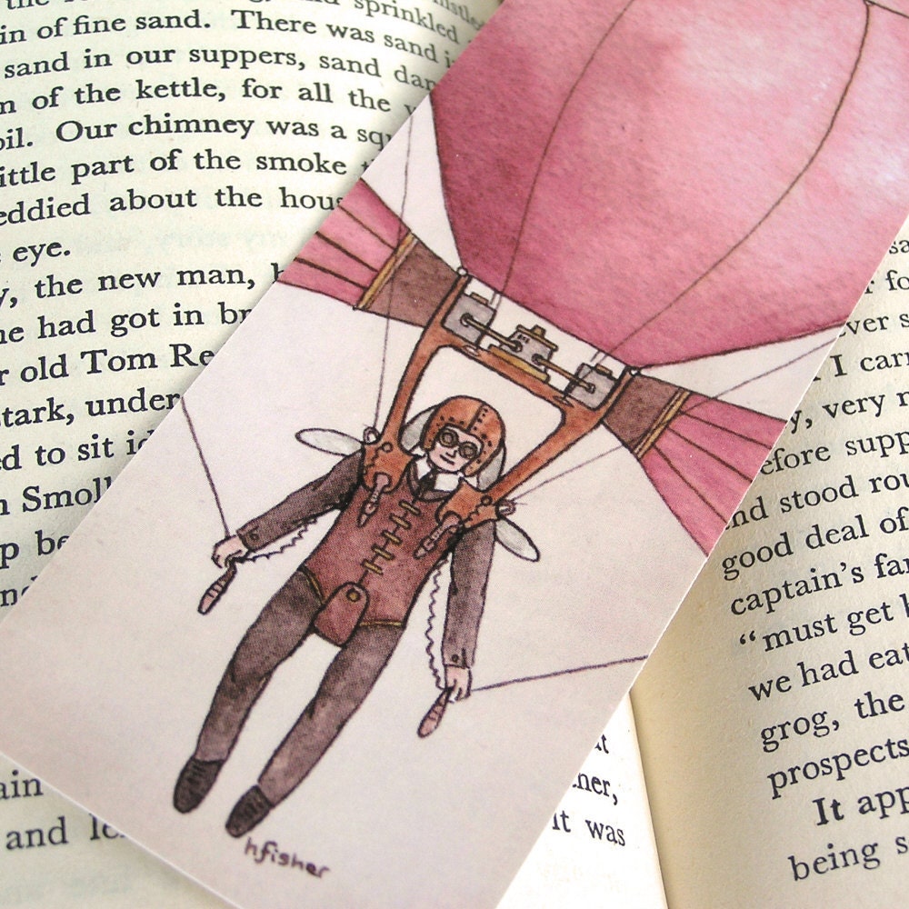 Solo Dirigible Balloon Bookmark - steampunk illustration print