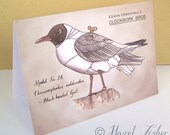 Steampunk Notecard - Clockwork Bird - Black-headed Gull - illustration print