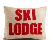 SKI LODGE - recycled felt applique pillow 14" x 18" - more colors available