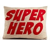 Super Hero-  recycled felt applique pillow 14"x 18" - more colors available