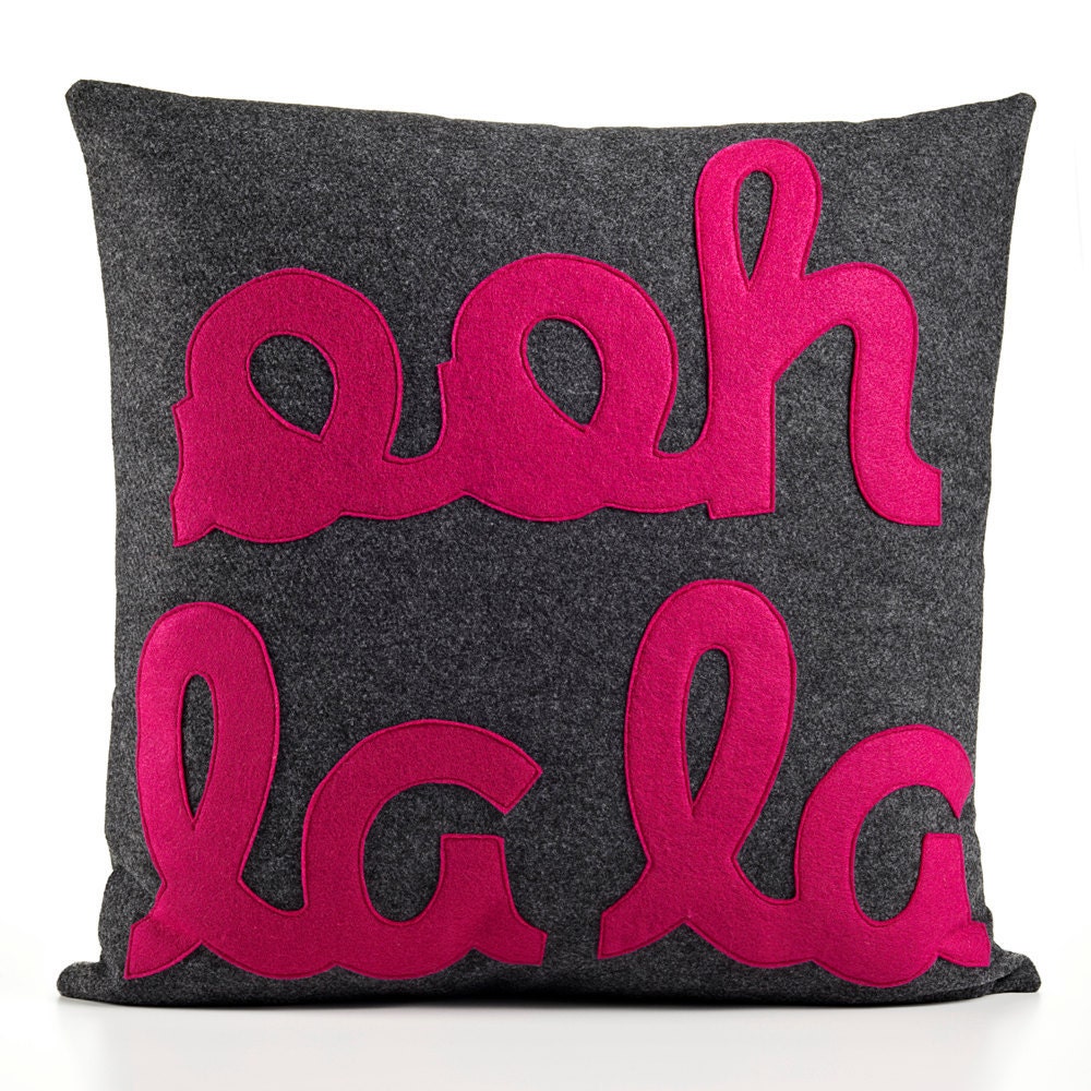 Ooh la la - recycled felt applique pillow 16"x16" - more colors available