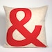 AMPERSAND block font - 22x22 inch recycled felt applique pillow - oatmeal and red