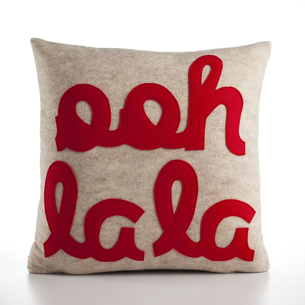 Ooh la la - recycled felt applique pillow 16" x16" - more colors available