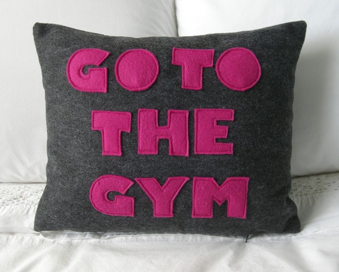 GO TO THE GYM Felt Applique Pillow