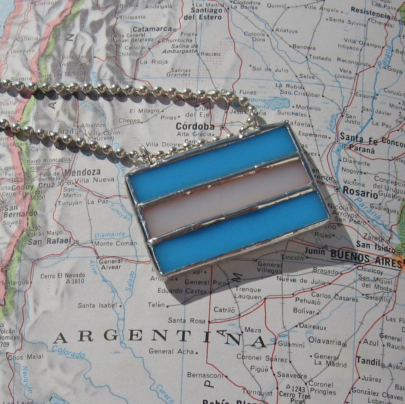 Argentina Flag Stained Glass Pendant Necklace