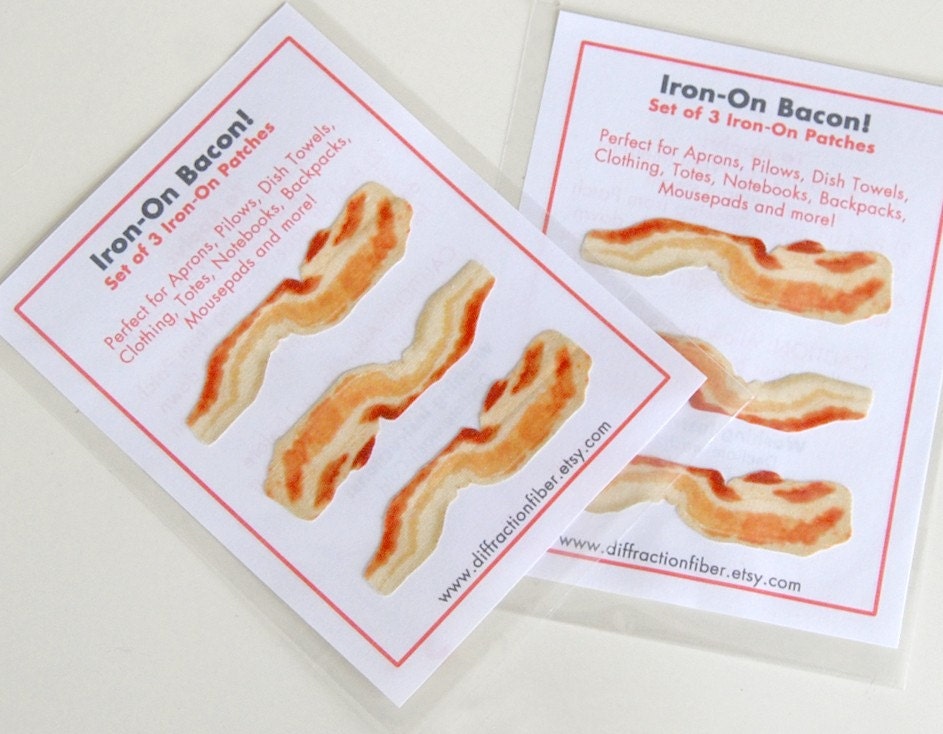 Iron-On Bacon Patches-- Baconize just about anything.  Set of Three
