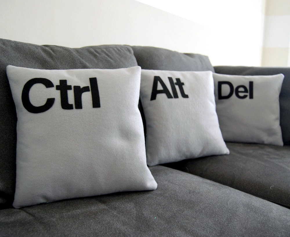 Ctrl - Alt - Del Three Pillow Set- COVERS ONLY As seen on CBS "Two and a Half Men"