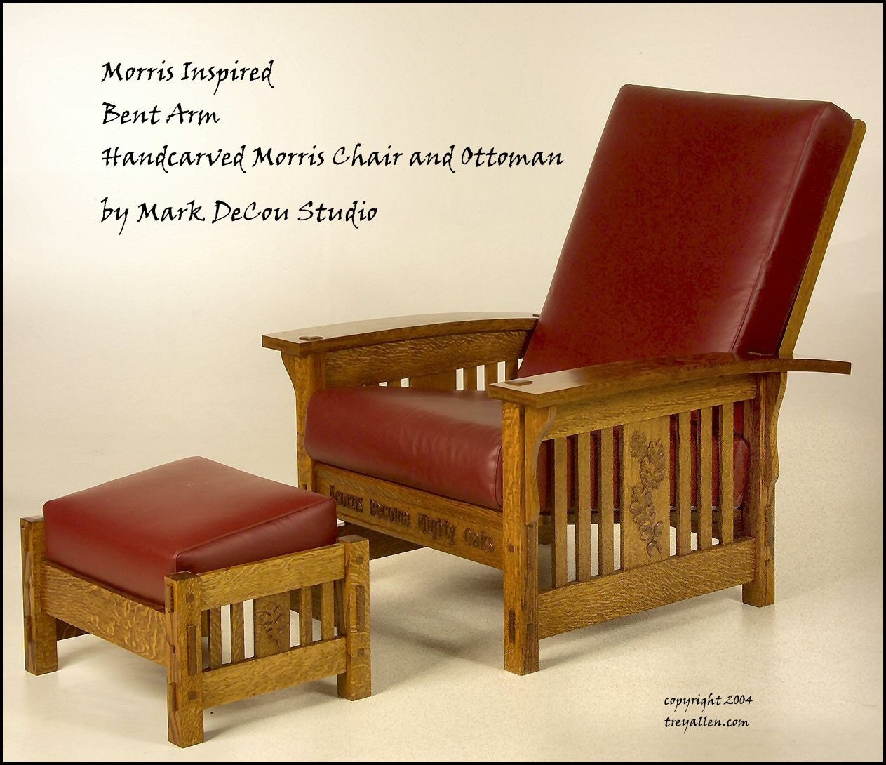 COMMISSION CUSTOM ORDER, Arts and Crafts Morris Style Curved Arm Lounge Chair and Ottoman