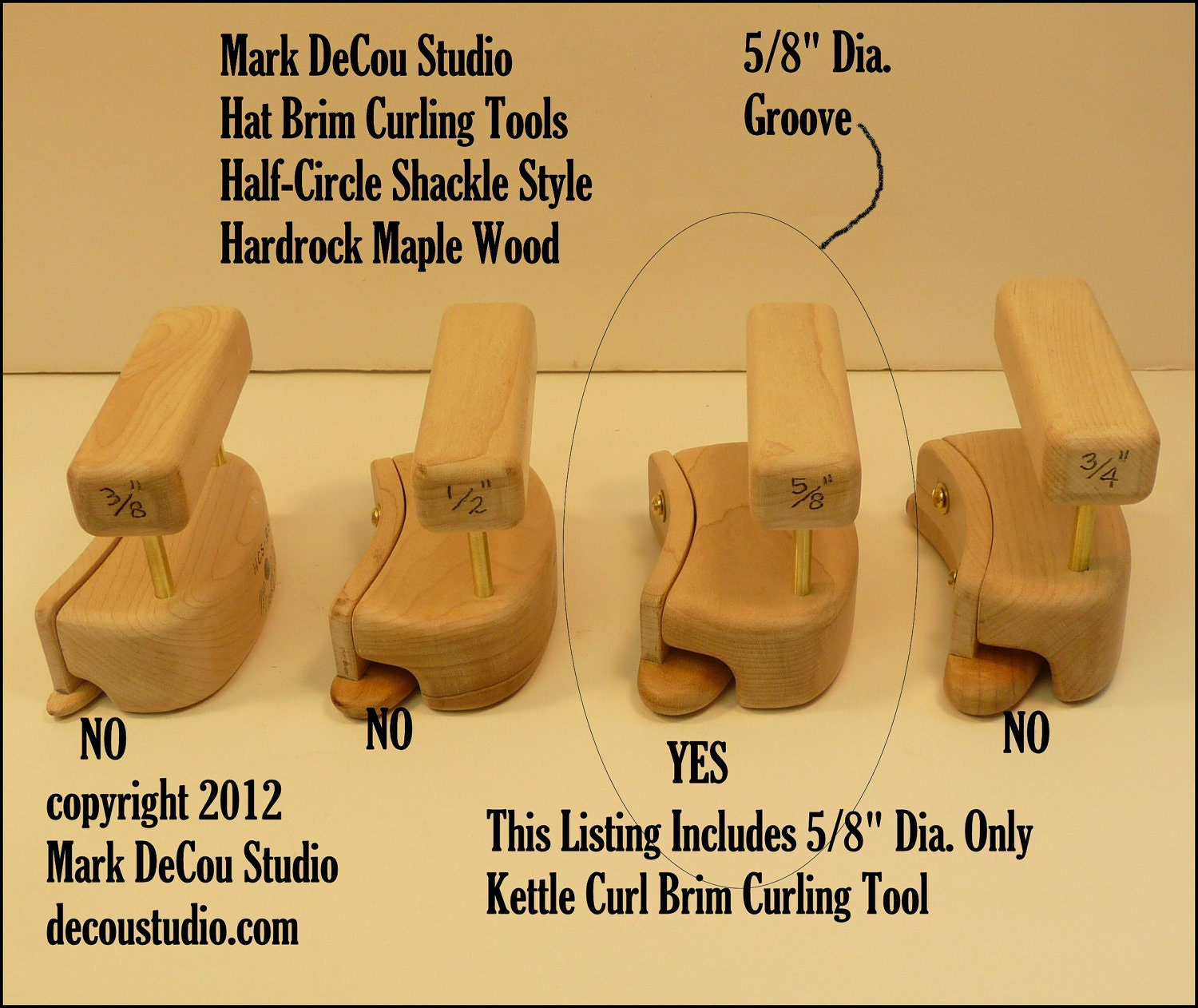 Kettle Curl Hat Making Tool Brim Curling Shaper, Half Circle Shackle, Model HCS16, (0.625")(16mm) Diameter Curl