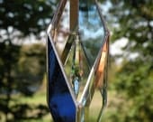 3D Beveled GlassSuncatcher with crystal prism hanging inside with cobalt blue glass