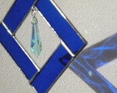 Blue Stained Glass Suncatcher with teal colored cystal