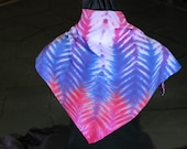 Dancing Spirit, Shibori Hand Dyed Small Square Scarf in Shades of Red, Blue, Pink and Purple