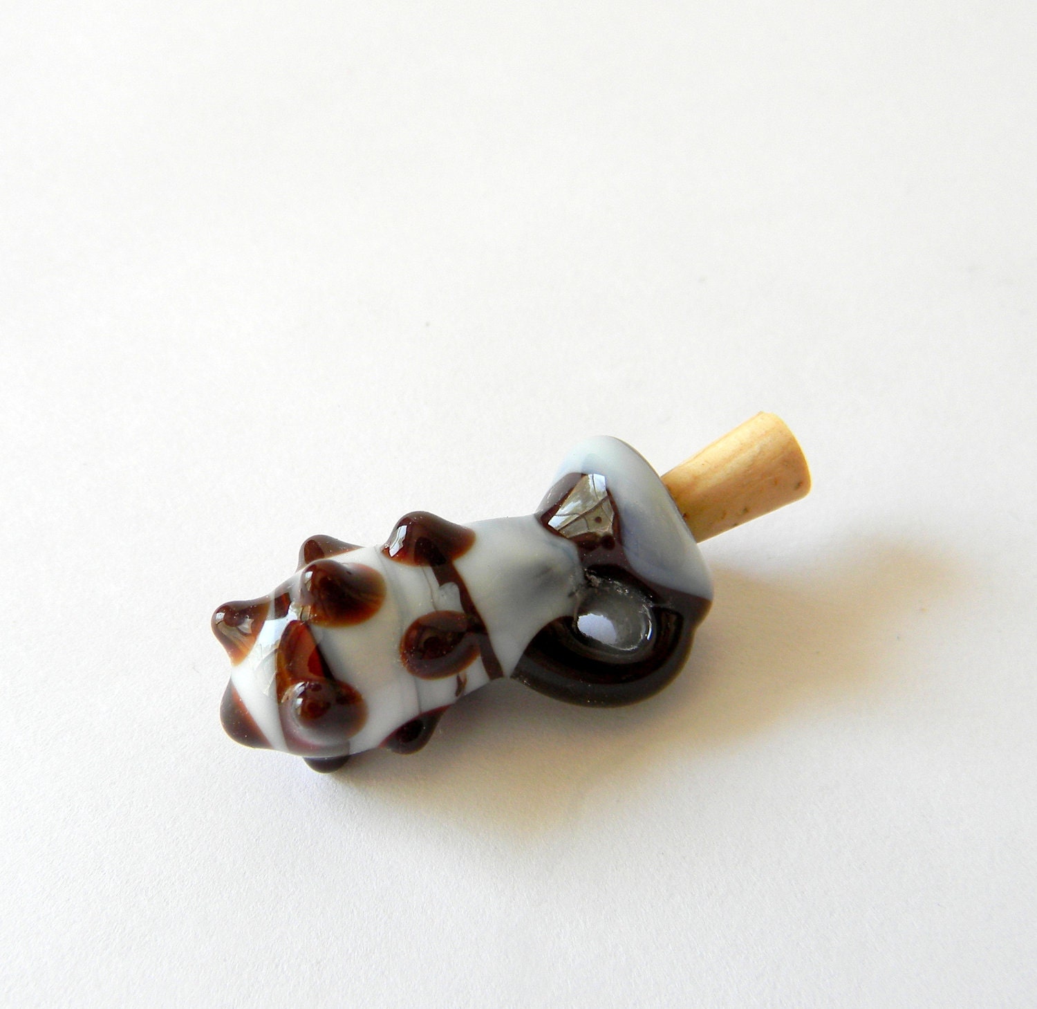 Lampwork Vessel Focal Bead Maple, Brown and White Bottle SRA USA