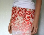 Orange / Ivory Floral Tube Miniskirt / Top Pencil Skirt, Free Shipping
