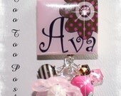 PERSONALIZED Pink and Brown Daisy Scrabble Tile Pendant Necklace