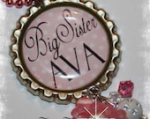 Personalized BIG SISTER Polka Bottle Cap Pendant Necklace