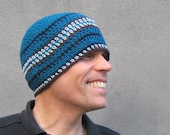 mens crochet beanie/ deep ocean blue