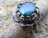 Oxidised Silver and Labradorite Ring,  Hortensia