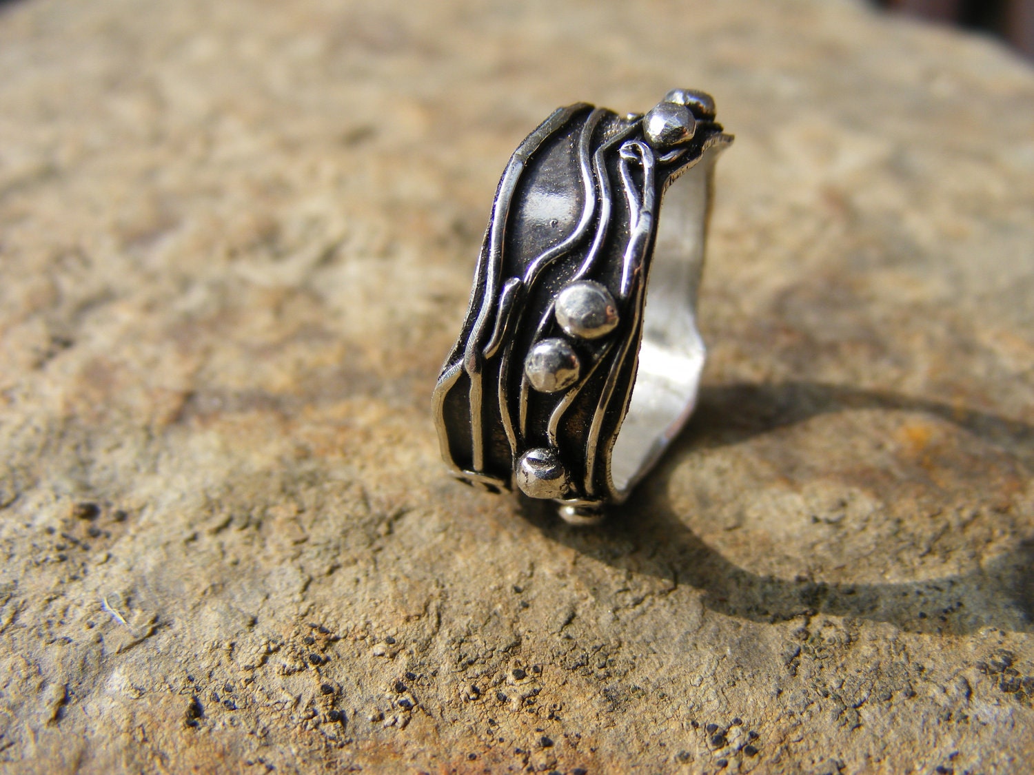 Organic Sterling Silver Textured Wedding Ring. Waters Edge