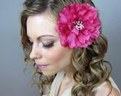 Weddings Bridal Accessories Hair Comb, Pink Peony Headpiece - hot pink, fuchsia, white, baby pink, bridal, flower, headpiece, pearls