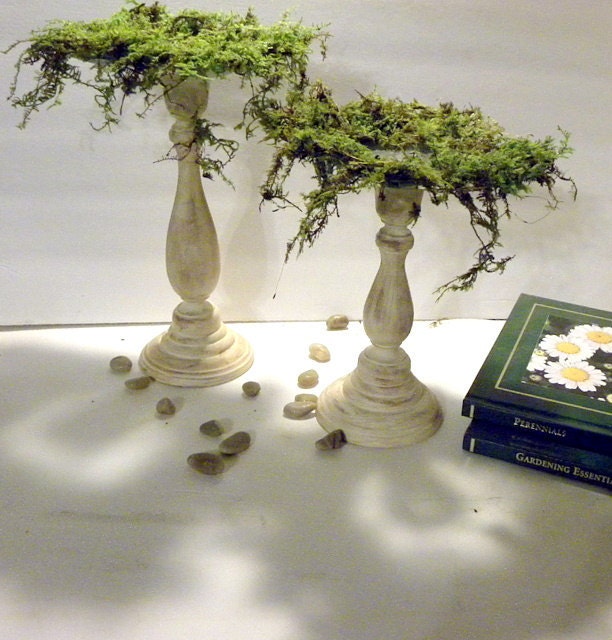 Jan custom listing for 3 Shabby Chic Moss and Glass Candle Holder