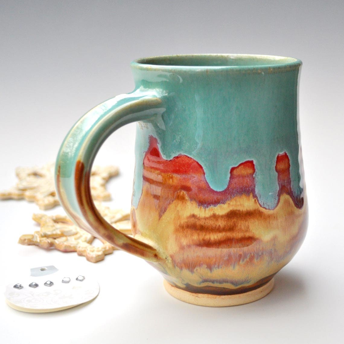 Ceramic Beer Stein coffee mug tea mug wheel thrown stoneware pottery mug Fathers Day Joyful Blaze series