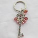 Beaded Keychain with Large Skeleton Key with Rhinestones, Pink Pearls and Czech Crystals, Accessories