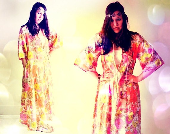 woodstock caftan. psychedelic 60s dress.