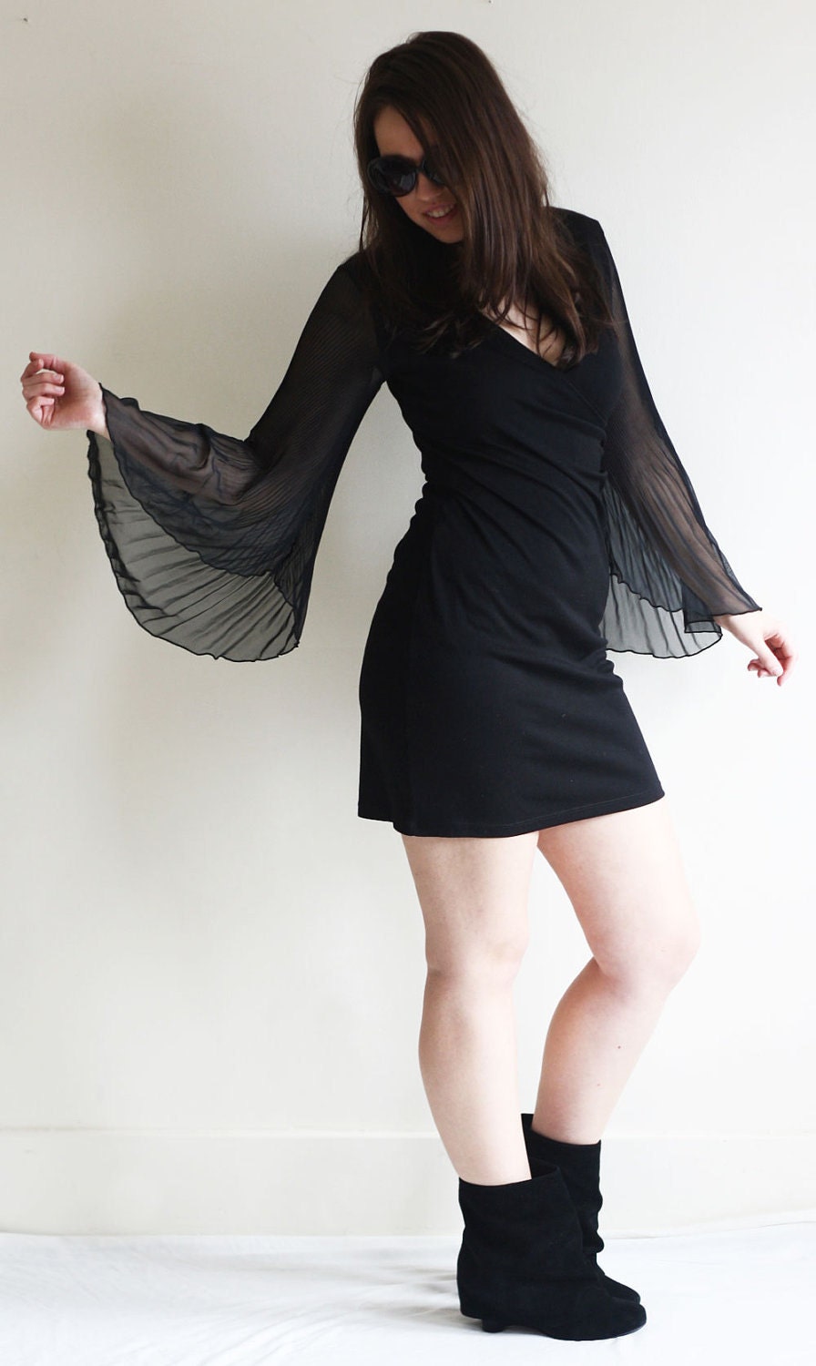 Free as a Bird Flowy Bell Sleeve Vintage Mini Dress
