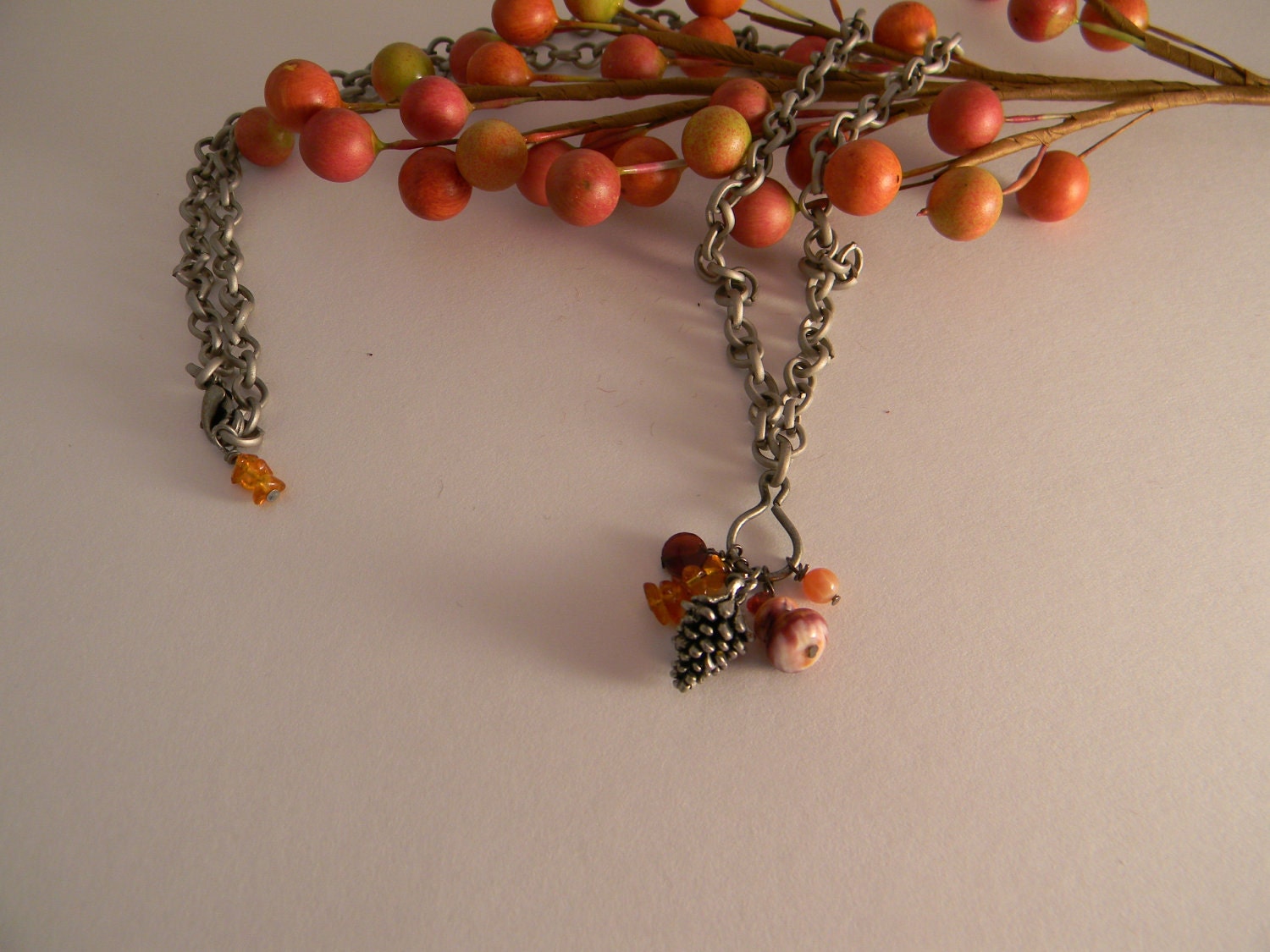 handmade pine cone and gemstone necklace- The Everlasting Pine Cone