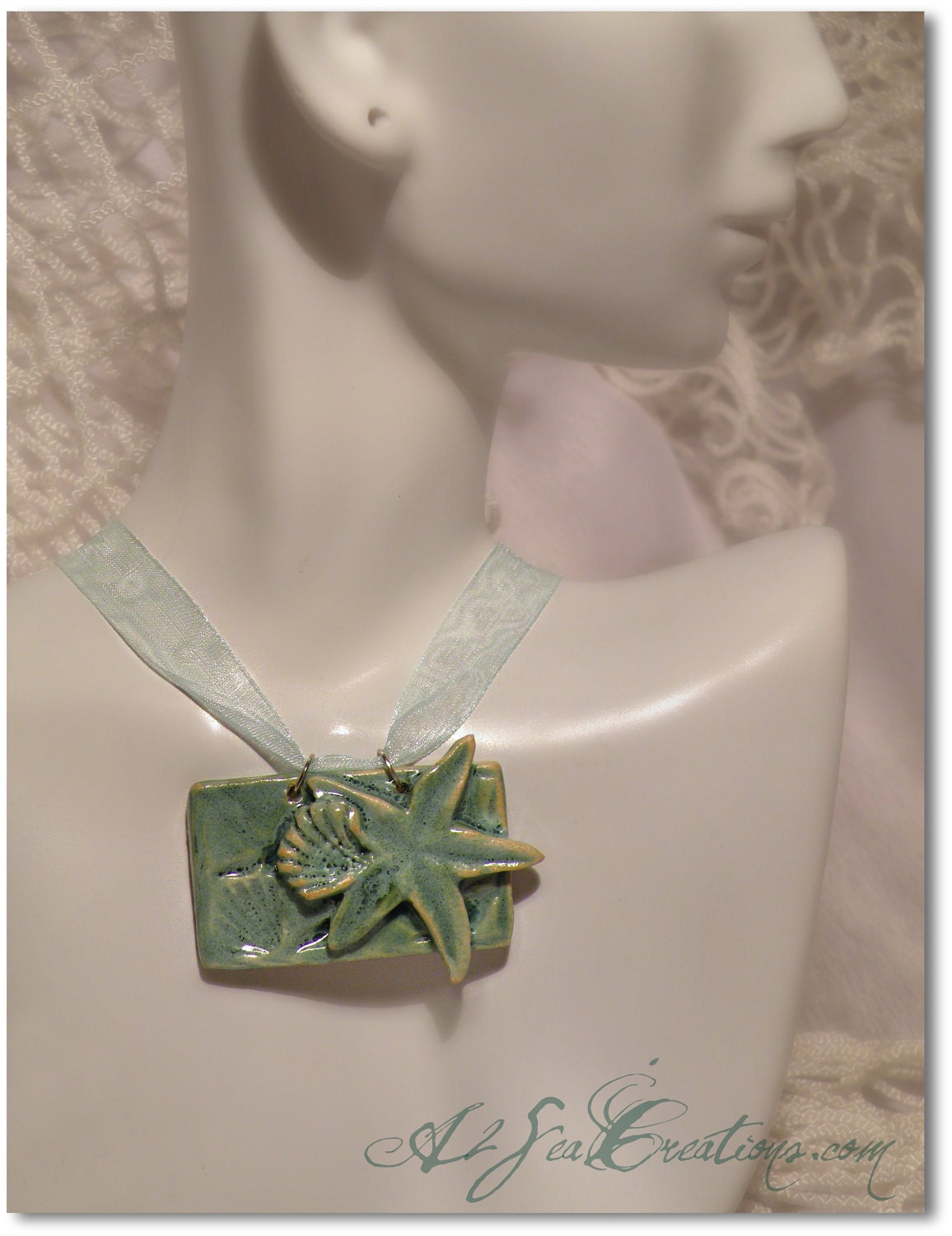 Starfish Hand-Built Nautical Clay Pendant - Beach Jewelry