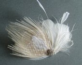 Wedding Accessory Ivory Peacock Bridal Hair Clip Feather Fascinator Bride HAIR PIECE w/ Rhinestone Jewel
