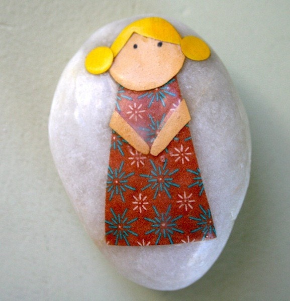 Little Girl with Yellow Hair and Brown Dress - Story Stone