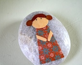 Little Girl with Brown Hair and Brown Dress - Story Stone