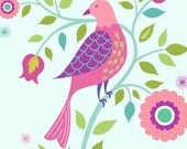 Happy Bird on a Floral Vine Art Print