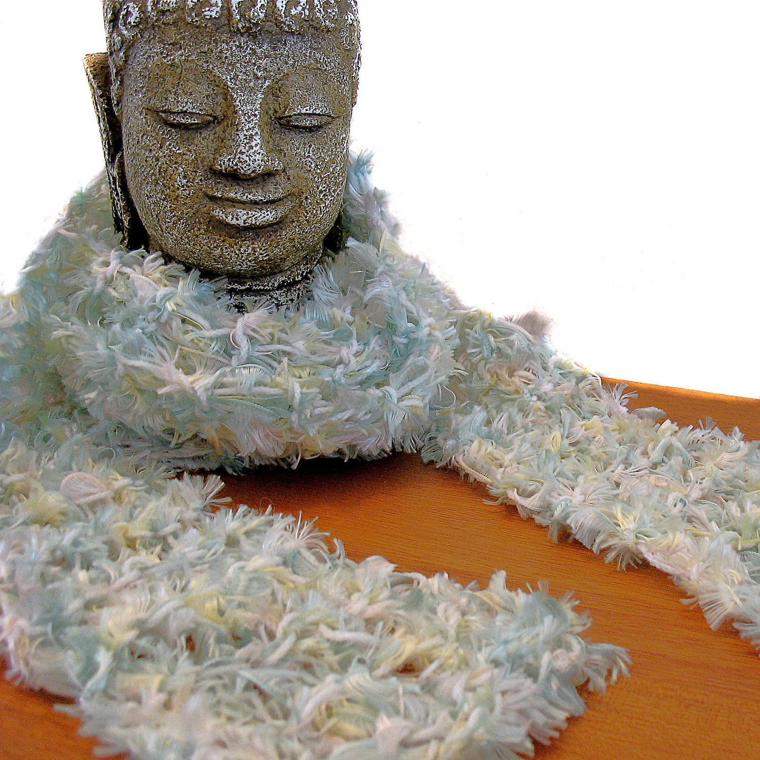 Neck Scarf / Mint Green Yellow White Blue Pink / Robin's Nest / Handmade / Knit