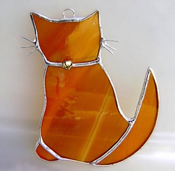 Cat Orange Stained Glass Suncatcher Valentines Mothers Day Teacher Gift Housewarming Yule Solstice Birthday Fathers Day Gifts