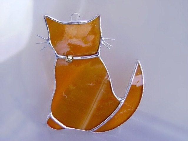 Cat Orange Stained Glass Suncatcher Valentines Mothers Day Teacher Gift Housewarming Yule Solstice Birthday Fathers Day Gifts
