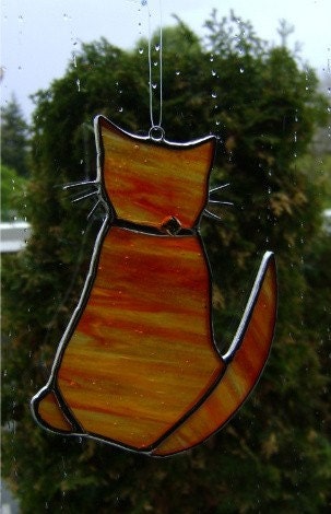 Cat Orange Stained Glass Suncatcher Valentines Mothers Day Teacher Gift Housewarming Yule Solstice Birthday Fathers Day Gifts