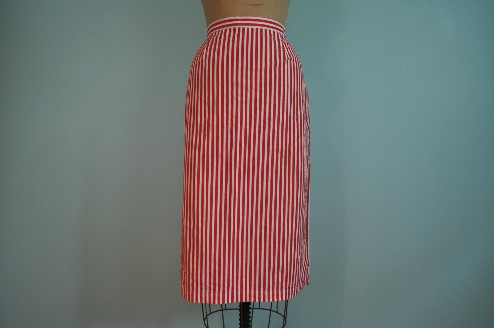 vintage pencil skirt 80s red white striped M