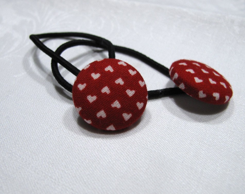 Red tiny hearts buttons with black hair ties