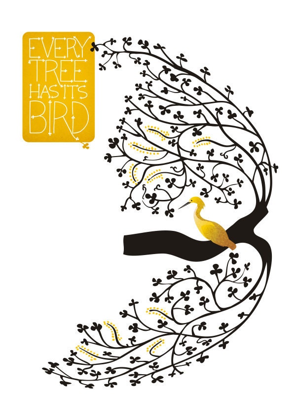 Yellow Bird on a Black tree - Yellow Bird Print 8 x 11.5
